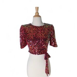 Lulu's Red and Pink Sequin Crop Top